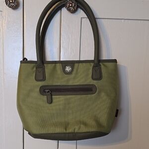 Sherpani Olive Green Canvas Tote with Brown Trim and Daisy Accent
